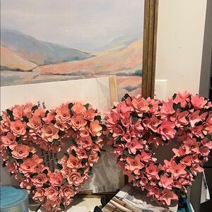 Pink Woodchip Floral Heart Wreaths